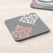 Scroll Damask Art I Pink White Grau Getränkeuntersetzer (Linke Seite)