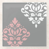Scroll Damask Art I Pink White Grau Glasuntersetzer (Vorderseite)