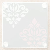 Scroll Damask Art I Pink White Grau Glasuntersetzer (Rückseite)