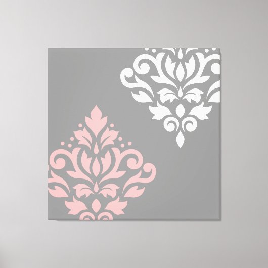 Scroll Damask Art I Pink White Grau Leinwanddruck (Vorderseite)