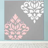 Scroll Damask Art I Pink White Grau Leinwanddruck (Insitu (Holzboden))