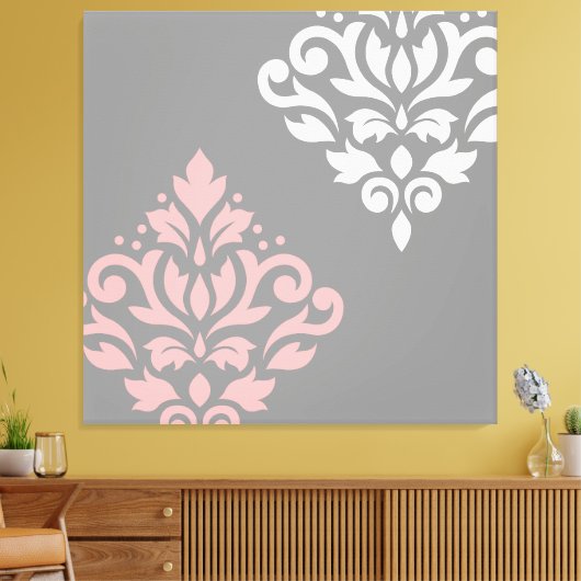 Scroll Damask Art I Pink White Grau Leinwanddruck (Insitu (Wohnzimmer))