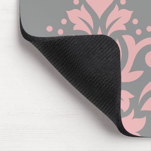 Scroll Damask Art I Pink White Grau Mousepad (Ecke)