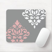 Scroll Damask Art I Pink White Grau Mousepad (Mit Mouse)