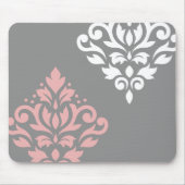 Scroll Damask Art I Pink White Grau Mousepad (Vorne)