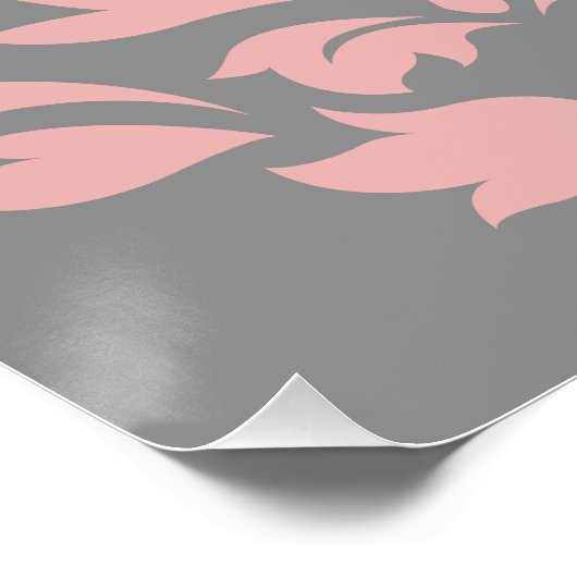 Scroll Damask Art I Pink White Grau Poster (Ecke)