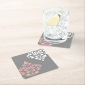 Scroll Damask Art I Pink White Grau Rechteckiger Pappuntersetzer (Vor Ort)