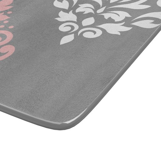 Scroll Damask Art I Pink White Grau Schneidebrett (Ecke)