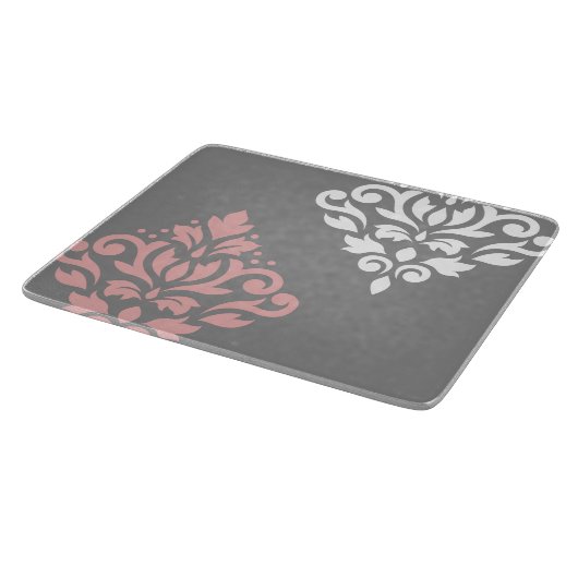 Scroll Damask Art I Pink White Grau Schneidebrett (Ecke)