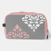 Scroll Damask Art I Pink White Grau Waschbeutel (Vorderseite)