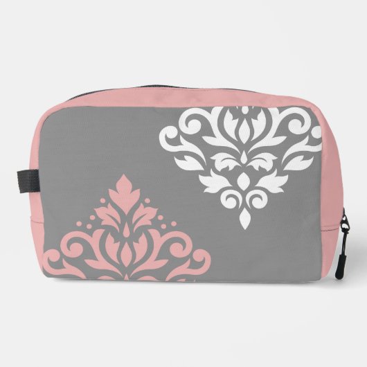 Scroll Damask Art I Pink White Grau Waschbeutel (Vorderseite)