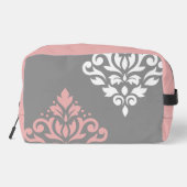 Scroll Damask Art I Pink White Grau Waschbeutel (Rückseite)