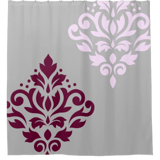 Scroll Damask Art I Plum Pink Grau Duschvorhang (Vorderseite)