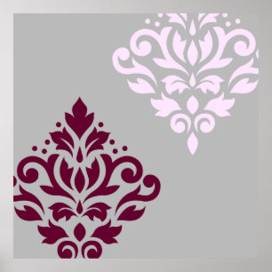 Scroll Damask Art I Plum Pink Grau Poster