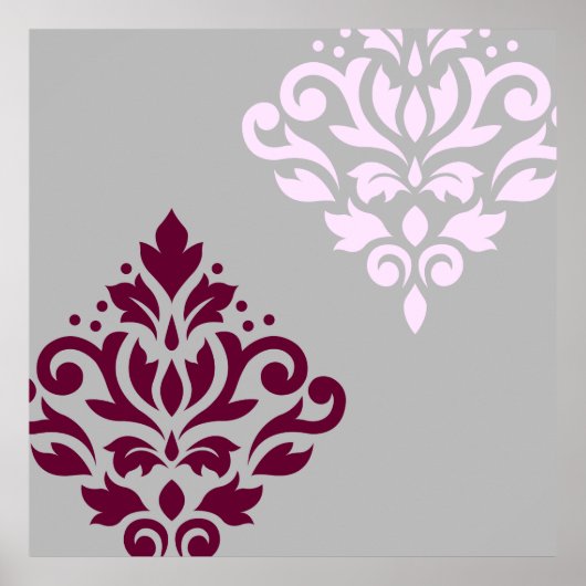 Scroll Damask Art I Plum Pink Grau Poster (Vorne)