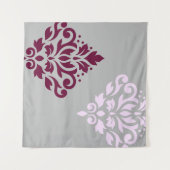 Scroll Damask Art I Plum Pink Gray Wandteppich (Vorderseite (Horizontal))