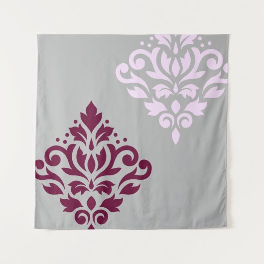 Scroll Damask Art I Plum Pink Gray Wandteppich (Vorderseite)