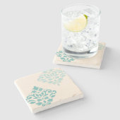 Scroll Damask Art I Tees on Cream Steinuntersetzer (Seitenansicht)