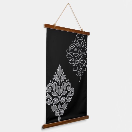 Scroll Damask Art I White Line Grau Schwarz Wandteppich Mit Holzrahmen (Gewinkelt)