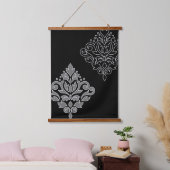 Scroll Damask Art I White Line Grau Schwarz Wandteppich Mit Holzrahmen (Schlafzimmer)