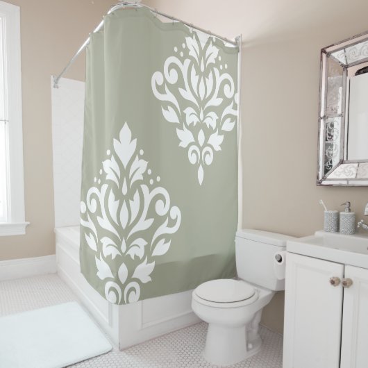 Scroll Damask Art I White on Green Duschvorhang (Beispiel)