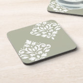 Scroll Damask Art I White on Green Getränkeuntersetzer (Linke Seite)