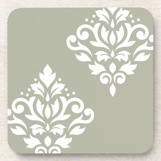 Scroll Damask Art I White on Green Getränkeuntersetzer (Vorderseite)