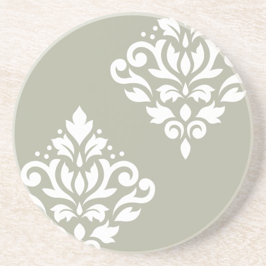 Scroll Damask Art I White on Green Getränkeuntersetzer (Vorne)