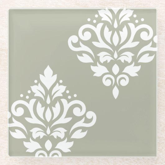 Scroll Damask Art I White on Green Glasuntersetzer (Vorderseite)