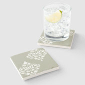 Scroll Damask Art I White on Green Steinuntersetzer (Seitenansicht)