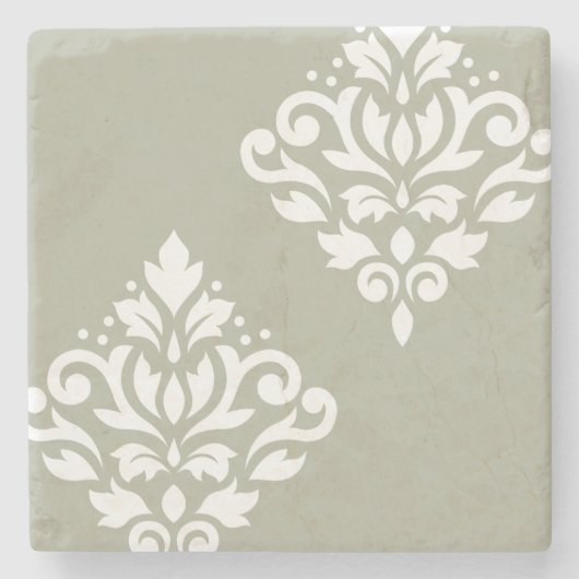 Scroll Damask Art I White on Green Steinuntersetzer (Vorderseite)