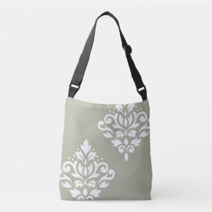 Scroll Damask Art I White on Green Tragetaschen Mit Langen Trägern