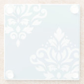 Scroll Damask Art I White on Light Blue Glasuntersetzer (Rückseite)