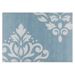 Scroll Damask Art I White on Light Blue Schneidebrett