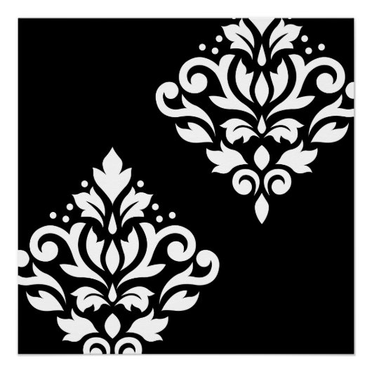 Scroll Damask Art Ib White Poster (Vorderseite)