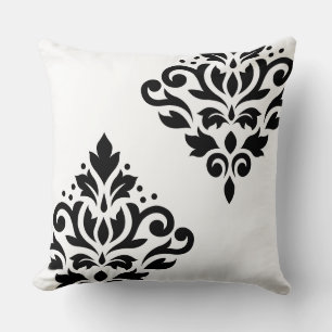 Scroll Damask Art II Schwarz auf Weiß Kissen