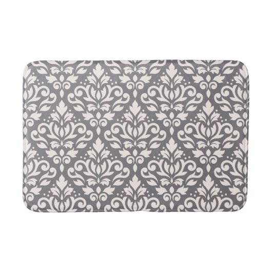 Scroll Damask Big Pattern Creme auf Grau Badematte (Vorderseite)