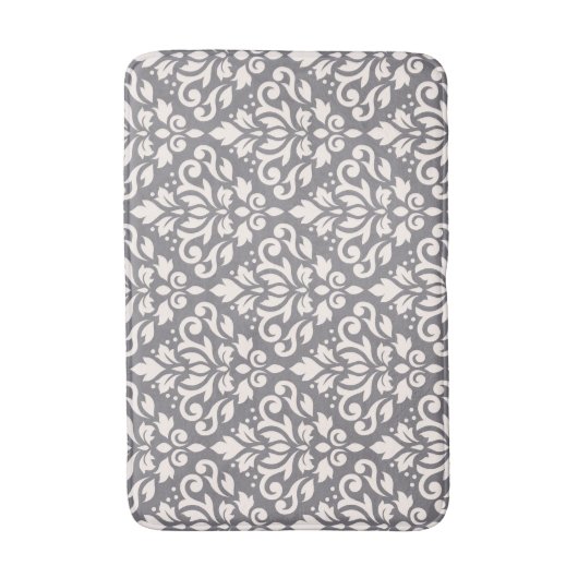 Scroll Damask Big Pattern Creme auf Grau Badematte (Vorderseite Vertikal)