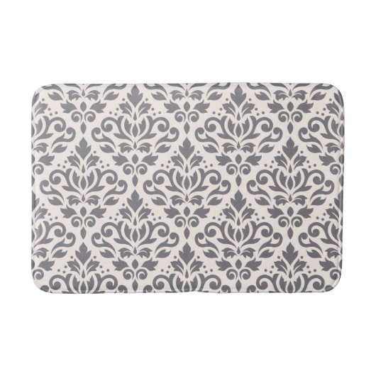 Scroll Damask Big Pattern Grau auf Creme Badematte (Vorderseite)