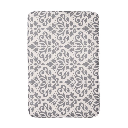Scroll Damask Big Pattern Grau auf Creme Badematte (Vorderseite Vertikal)