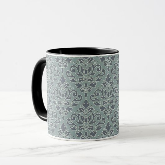 Scroll Damask Big Pattern (Kontur) Crm Blau Aquama Tasse (Vorderseite Links)