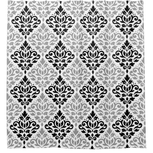 Scroll Damask Big Pattern Schwarz Weiß Duschvorhang (Vorderseite)