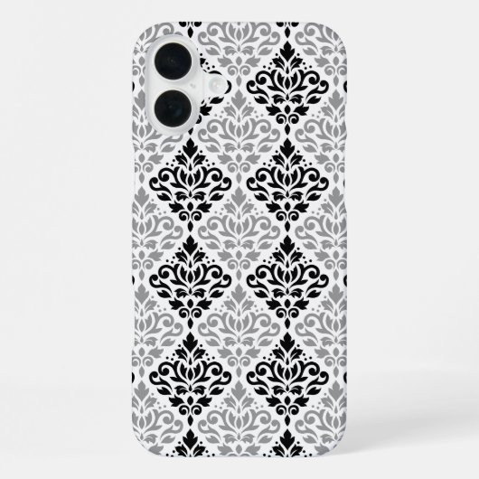 Scroll Damask Big Pattern Schwarz Weiß iPhone Hülle (Rückseite)