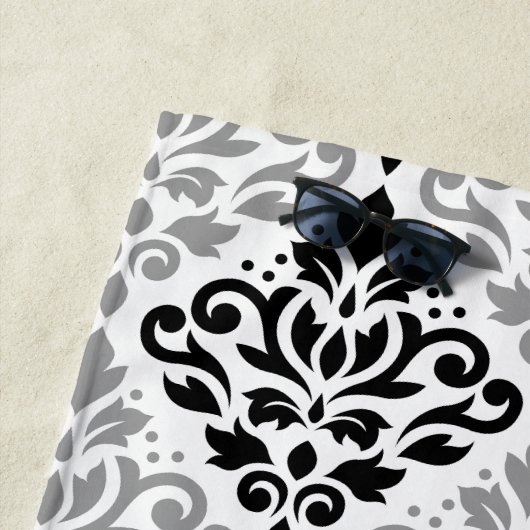 Scroll Damask Big Pattern Schwarz Weiß Strandtuch (Beispiel)