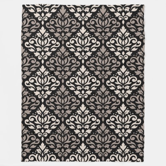 Scroll Damask Big Pattern Taupe Black Fleecedecke (Vorderseite)