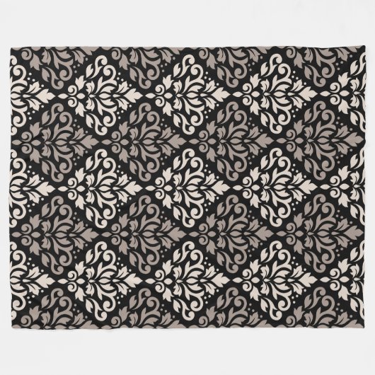 Scroll Damask Big Pattern Taupe Black Fleecedecke (Vorderseite (Horizontal))