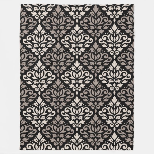 Scroll Damask Big Pattern Taupe Black Fleecedecke (Vorderseite)