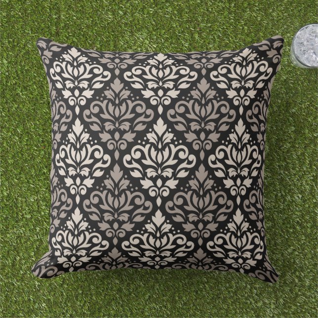 Scroll Damask Big Pattern Taupe Black Kissen (Gras)