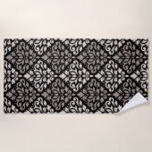 Scroll Damask Big Pattern Taupe Black Strandtuch (Vorderseite)