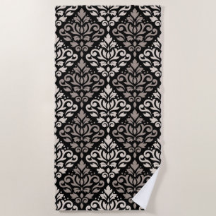 Scroll Damask Big Pattern Taupe Black Strandtuch